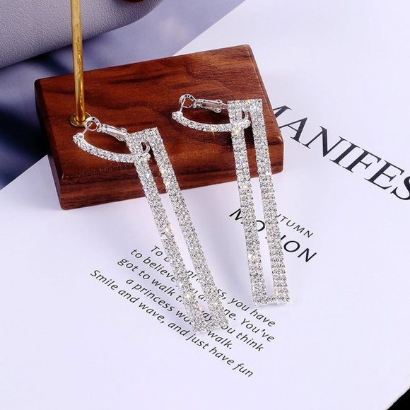 2ct Diamond 925 Silver Drop Earrings Statement Long Tall Ladies Big 2 ct Jewelry - Picture 3 of 5